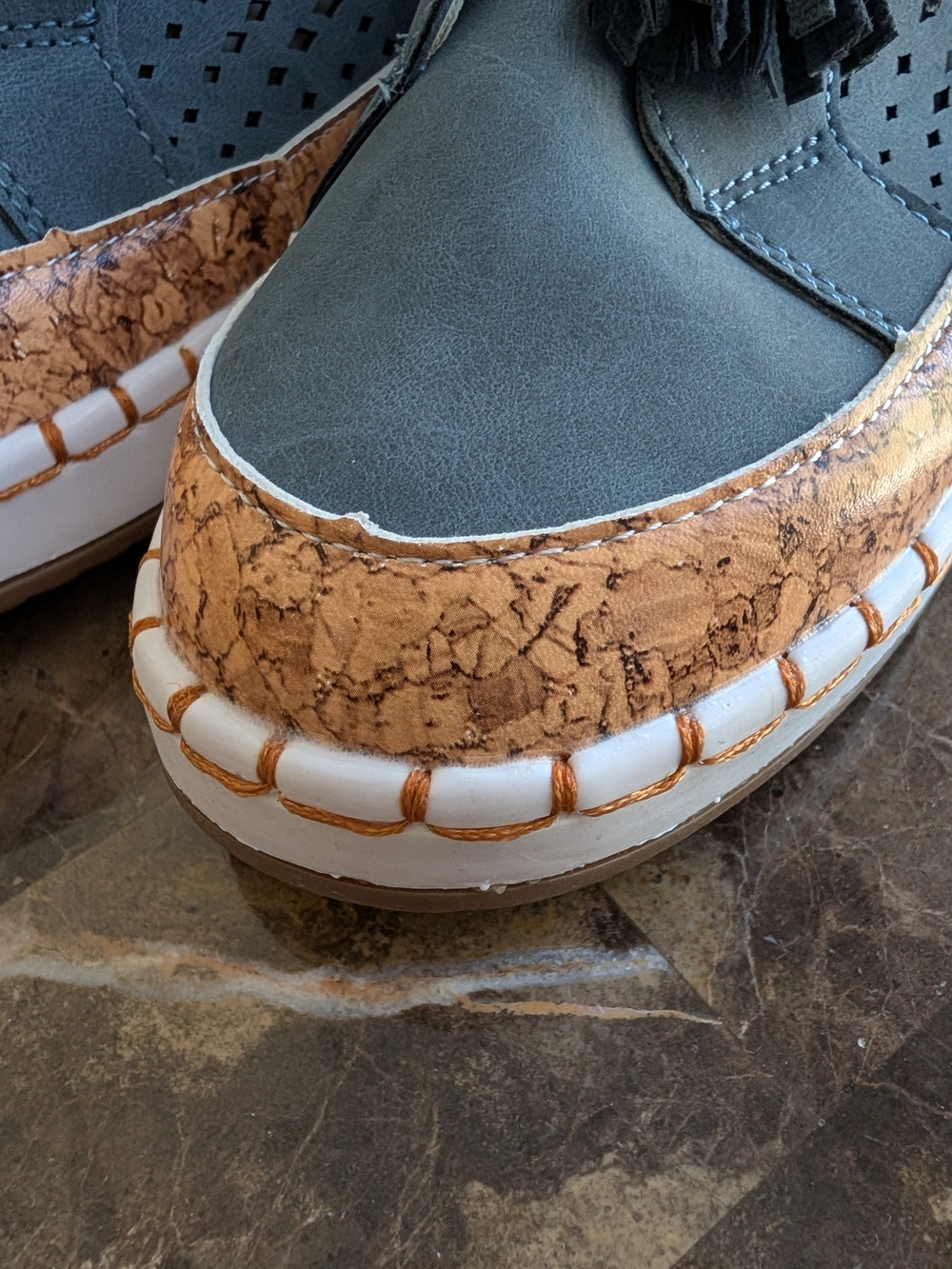 Women’s Suede Blue Tassel Slip-On Loafers with Cork Trim - Picture 3 of 8